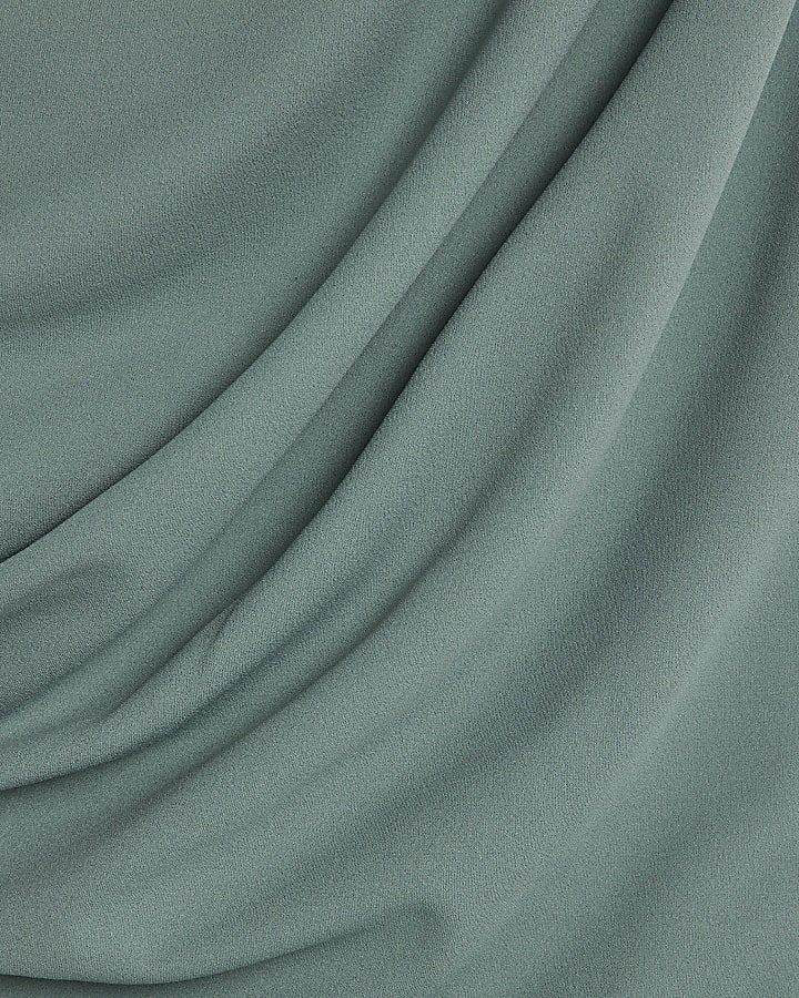 Green Asymmetric Draped Wrap Midi Dress