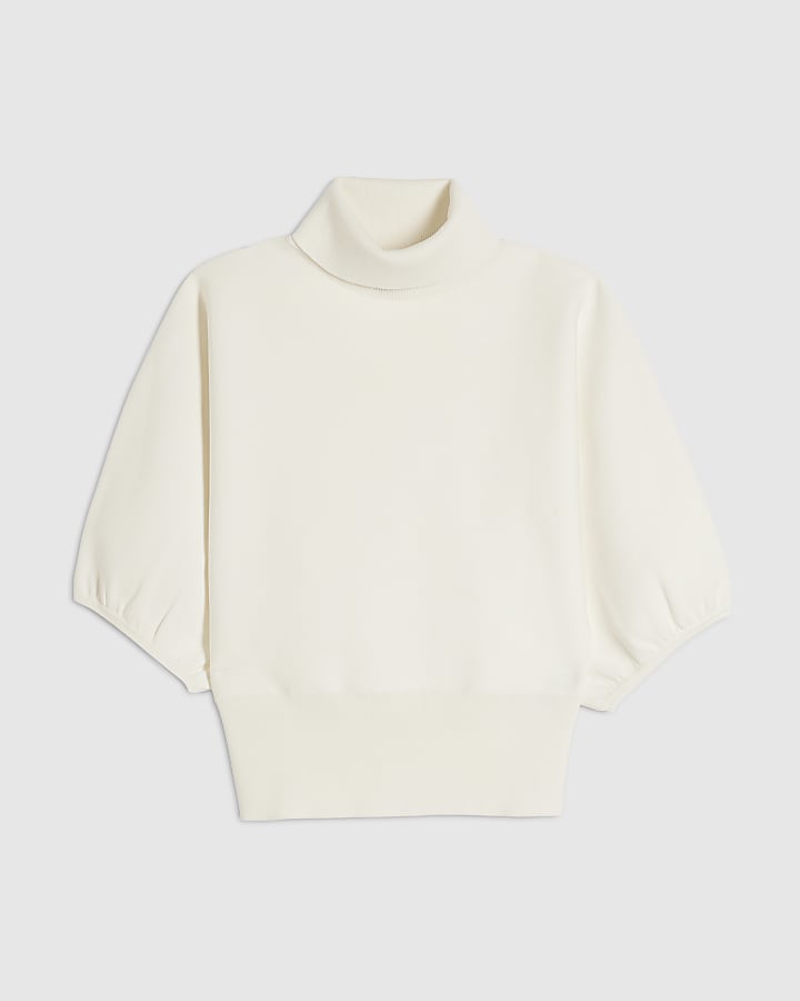 Cream Knitted Puff Sleeve Top
