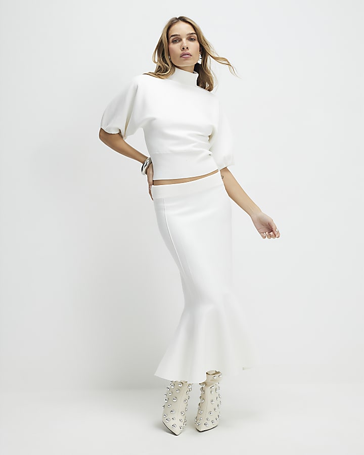 Cream Knitted Puff Sleeve Top