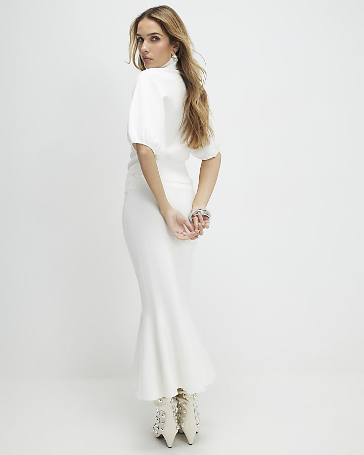 Cream Knitted Midi Skirt