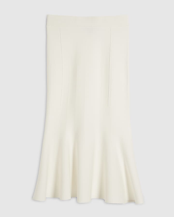 Cream Knitted Midi Skirt