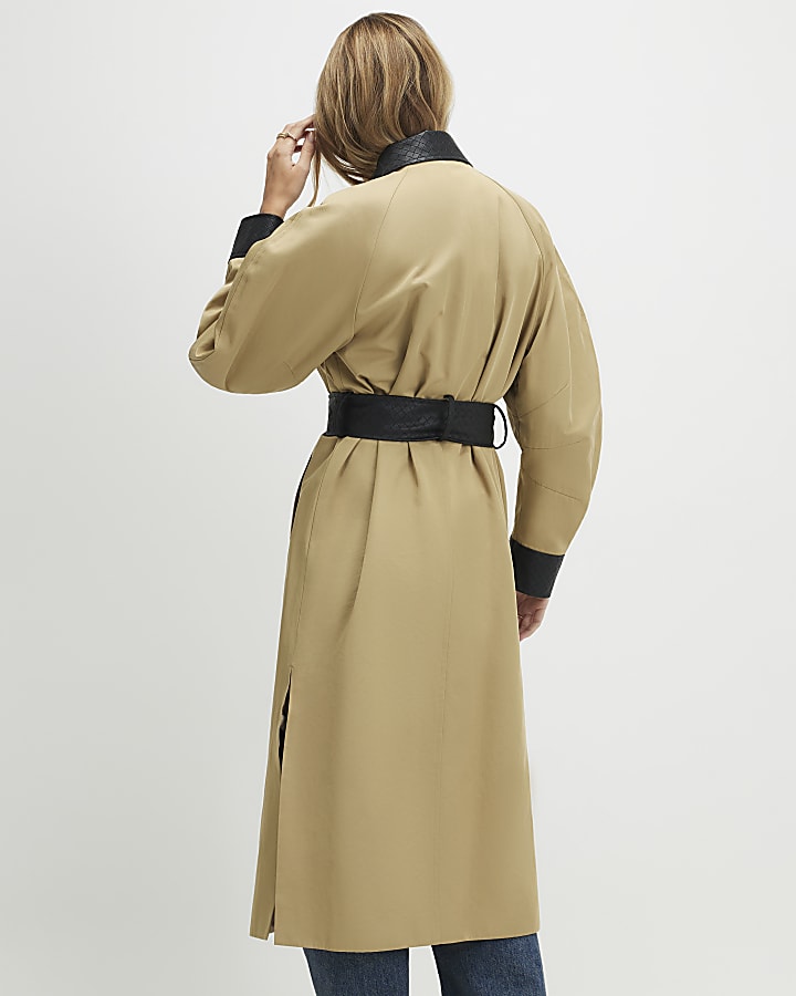Beige Cocoon Sleeve Collar Trench Coat