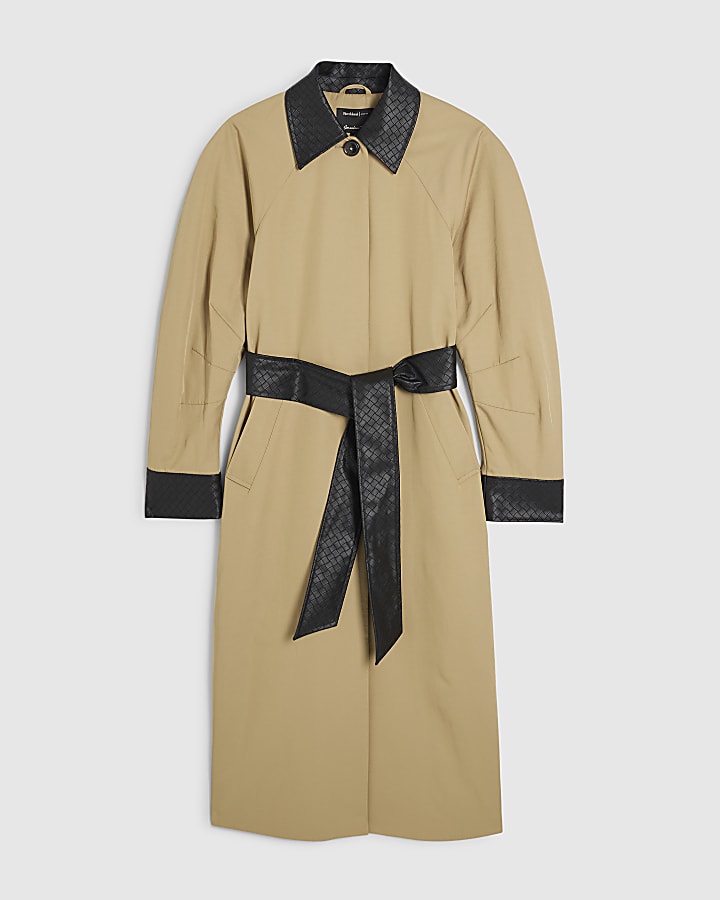 Beige Cocoon Sleeve Collar Trench Coat