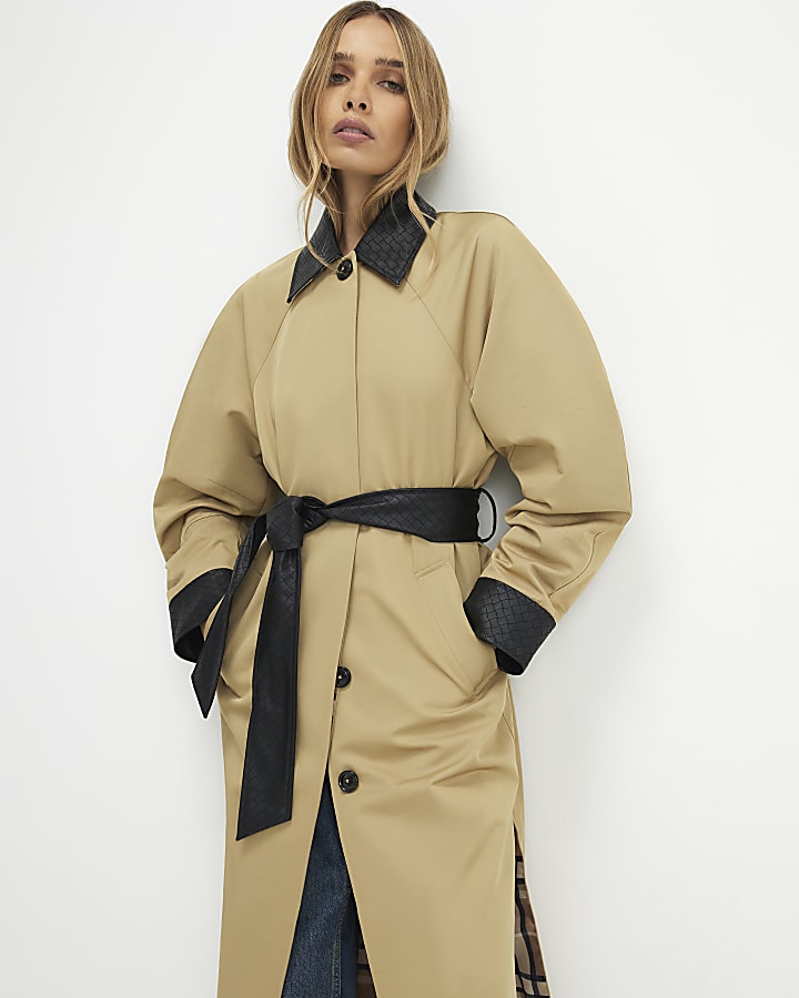 Beige Cocoon Sleeve Collar Trench Coat