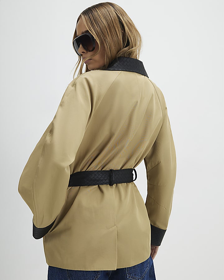 Beige Cocoon Sleeve Short Trench Coat