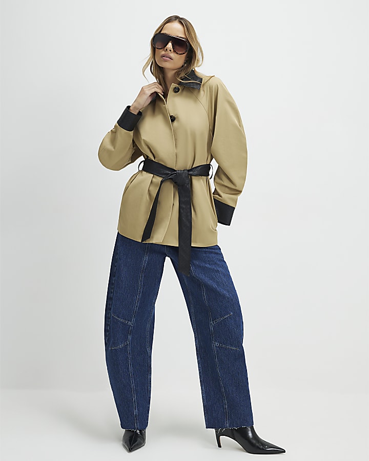 Beige Cocoon Sleeve Short Trench Coat