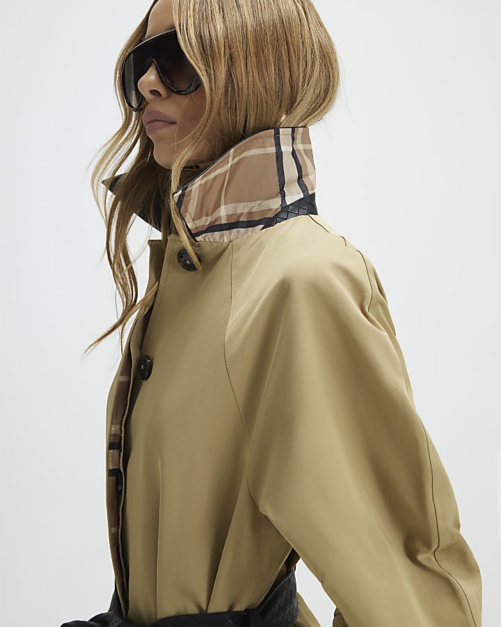 Beige Cocoon Sleeve Short Trench Coat