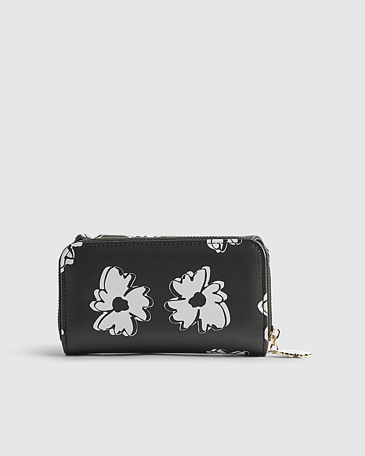 Black Floral Print Purse