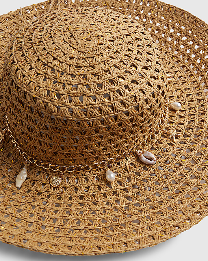 Beige Open Weave Floppy Hat