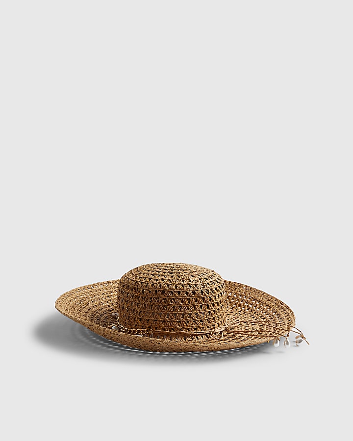 Beige Open Weave Floppy Hat