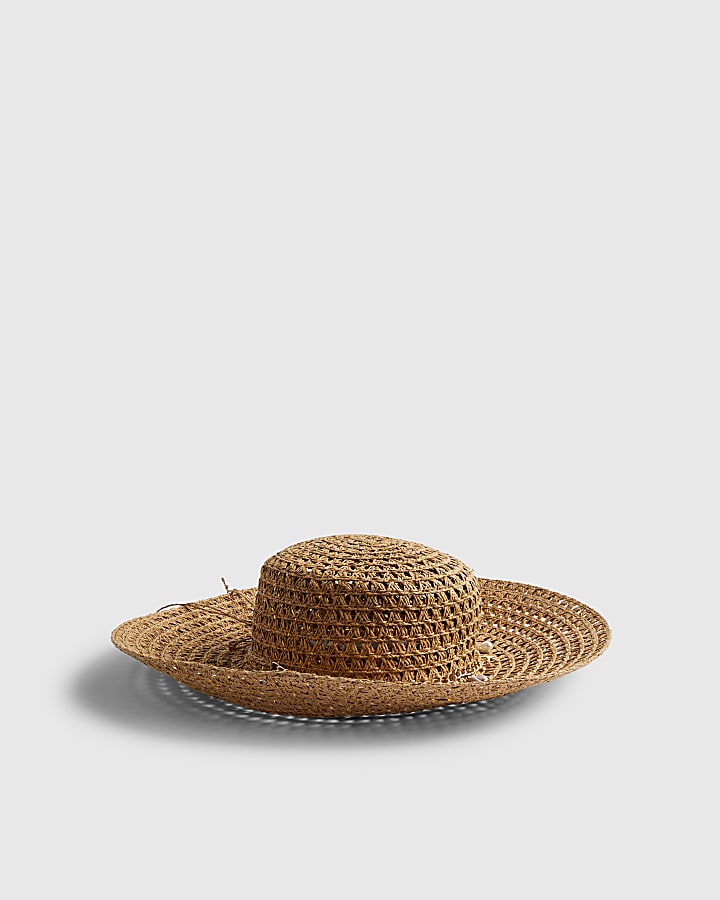 Beige Open Weave Floppy Hat