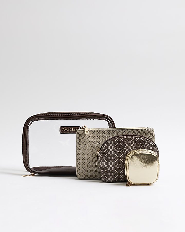 Brown Monogram Pouch Makeup Bag Bundle