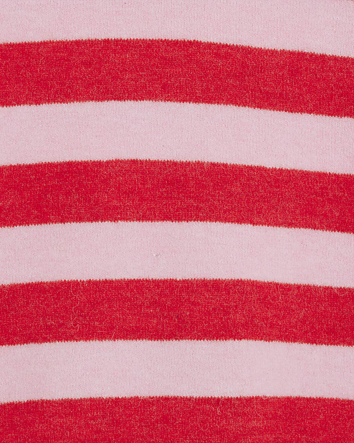 Red Knitted Stripe Heart Button Jumper