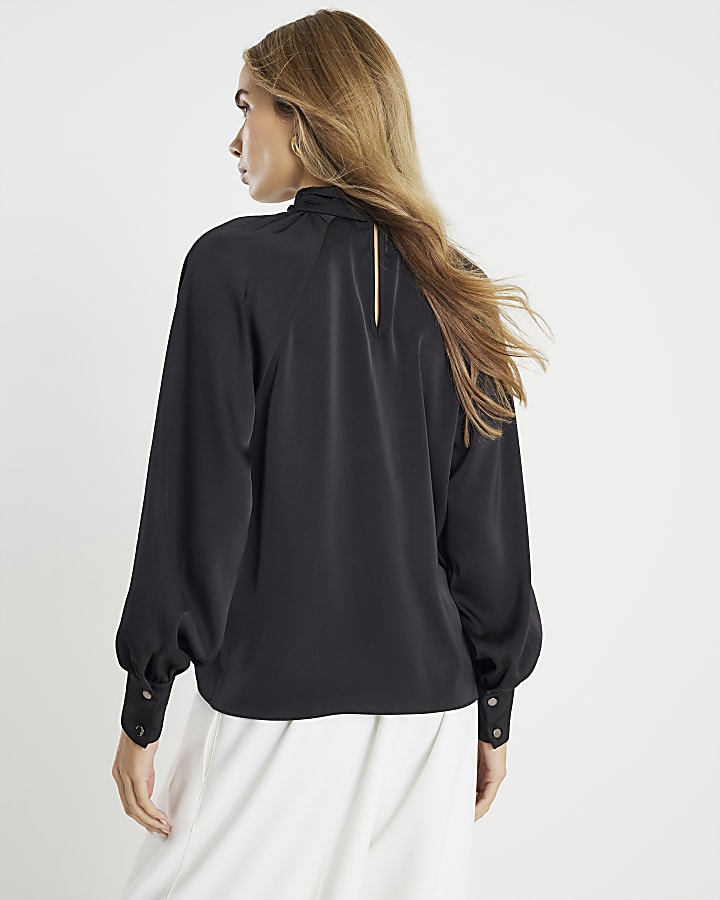 Black Long Sleeve Twist Detail Blouse