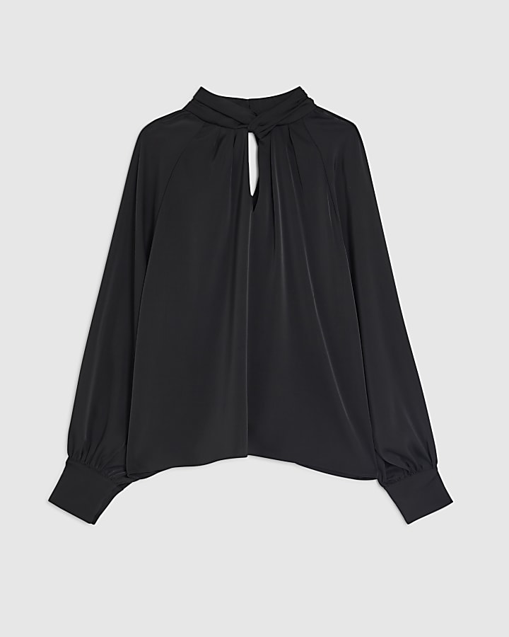 Black Long Sleeve Twist Detail Blouse