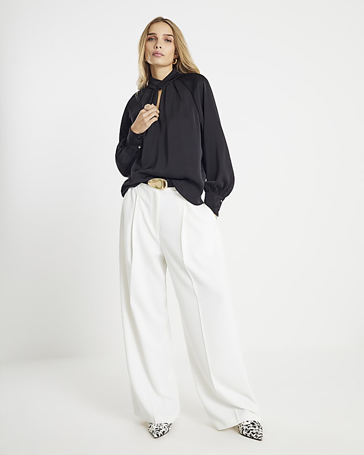 Black Long Sleeve Twist Detail Blouse