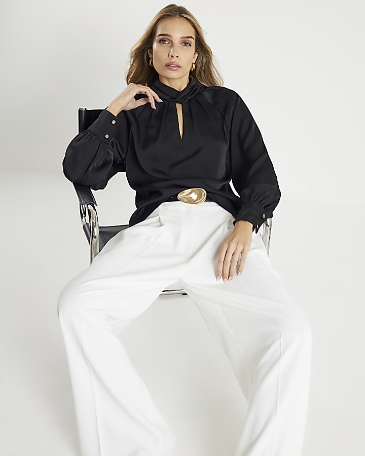 Black Long Sleeve Twist Detail Blouse