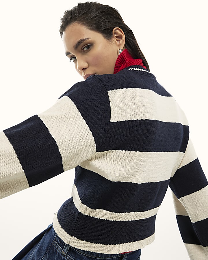 Navy Striped Cardigan