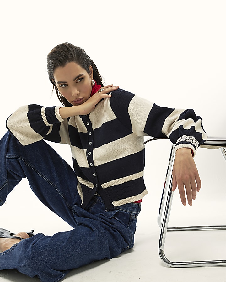 Navy Striped Cardigan