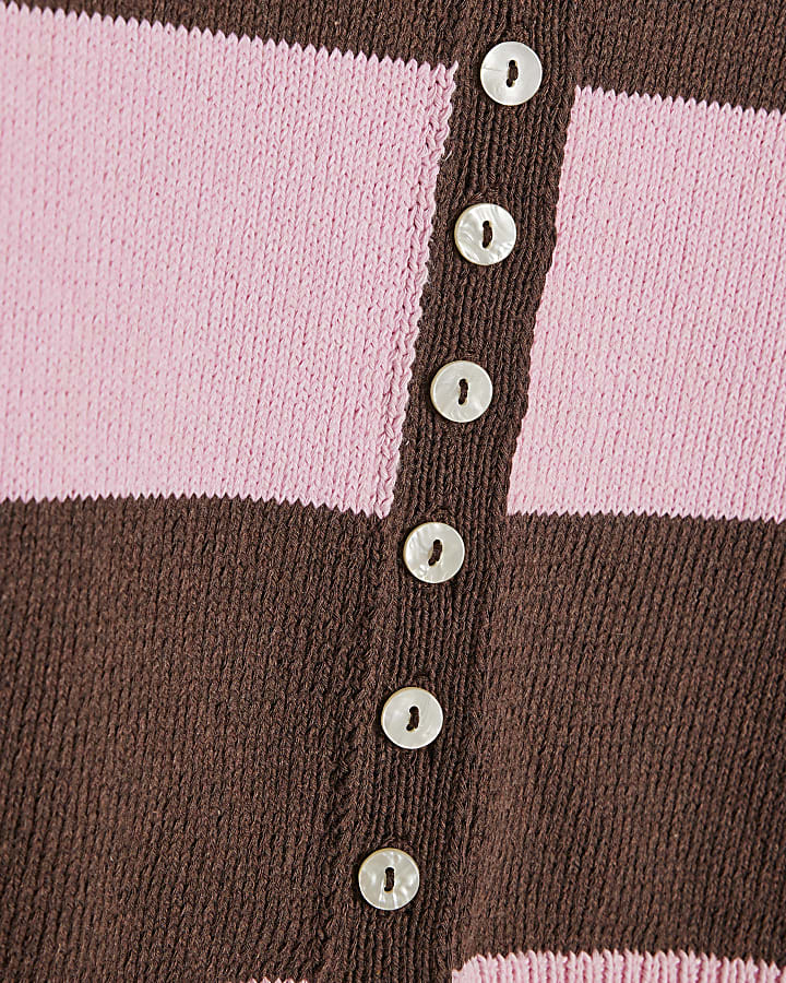 Brown Knitted Striped Cardigan