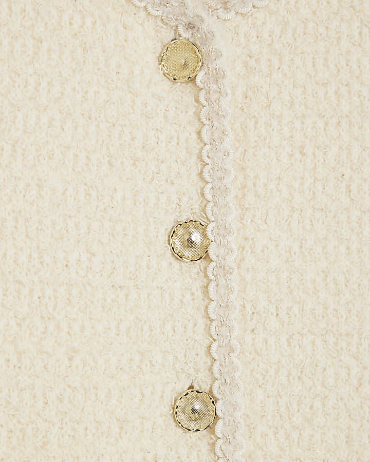 Cream Boucle Long Sleeve Fringed Cardigan