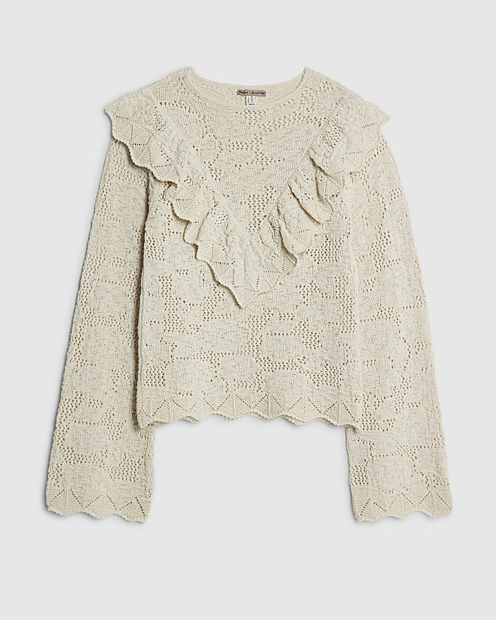 Cream Crochet Frill Top