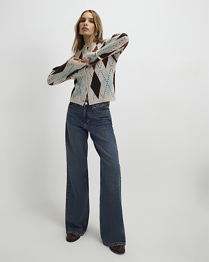 Brown Knitted Argyle Cardigan