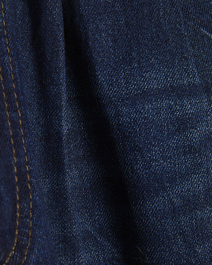 Blue High Waisted Tie Detail Wide Leg Jeans