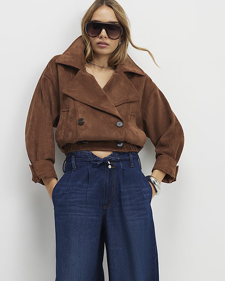 Blue High Waisted Tie Detail Wide Leg Jeans