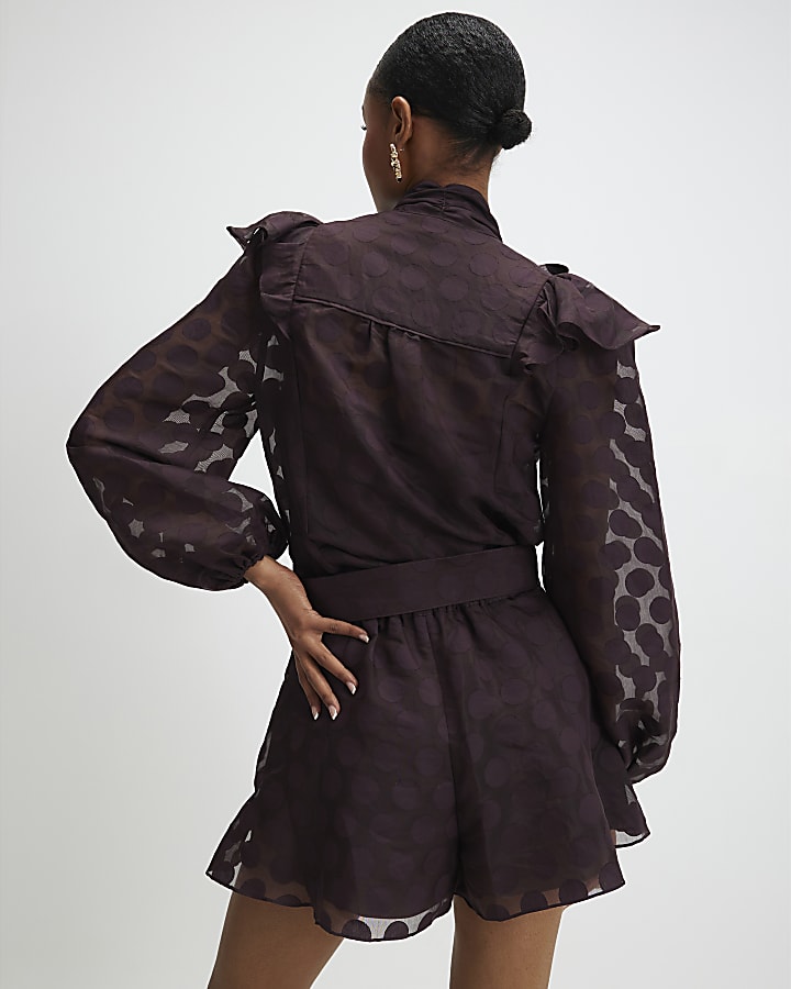 Brown Belted Spot Print Shorts