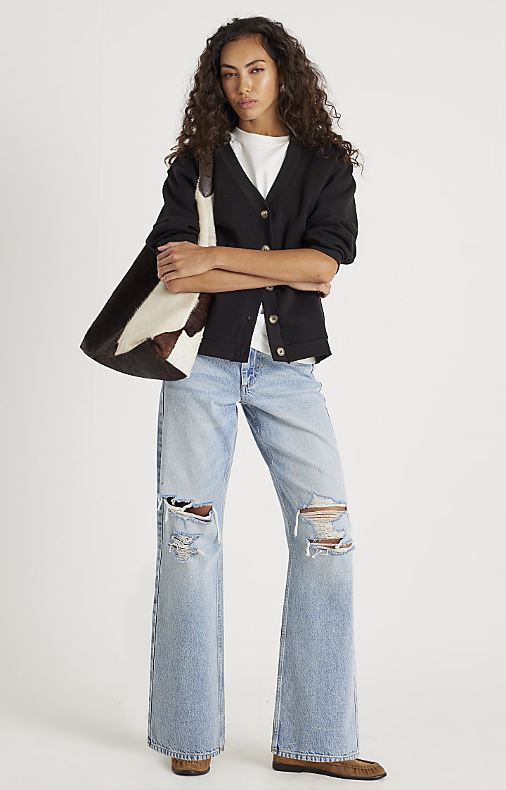 Black Long Sleeve Jersey Cardigan