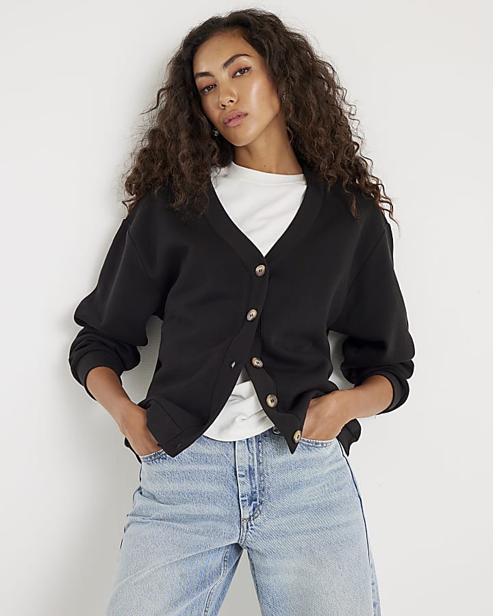 Black Long Sleeve Jersey Cardigan