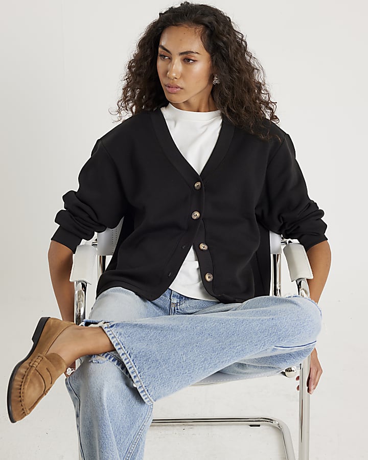 Black Long Sleeve Jersey Cardigan