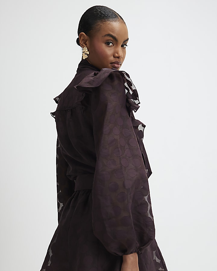 Brown Spot Pussybow Blouse