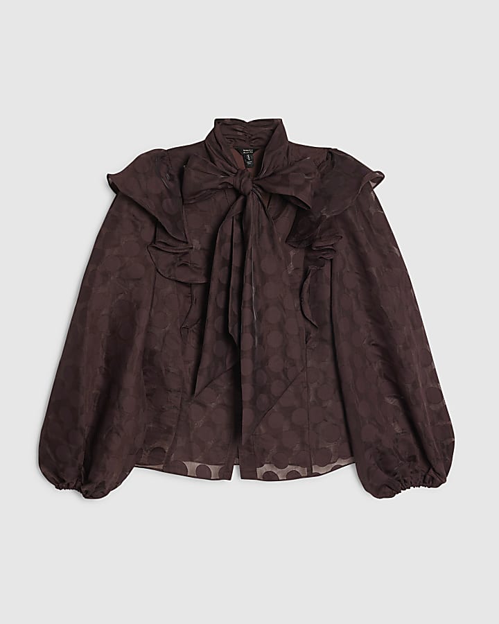 Brown Spot Pussybow Blouse