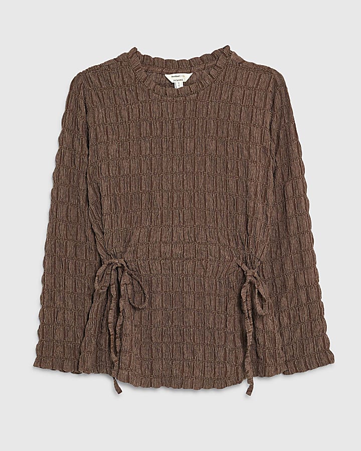 Brown Tie Side Textured Top