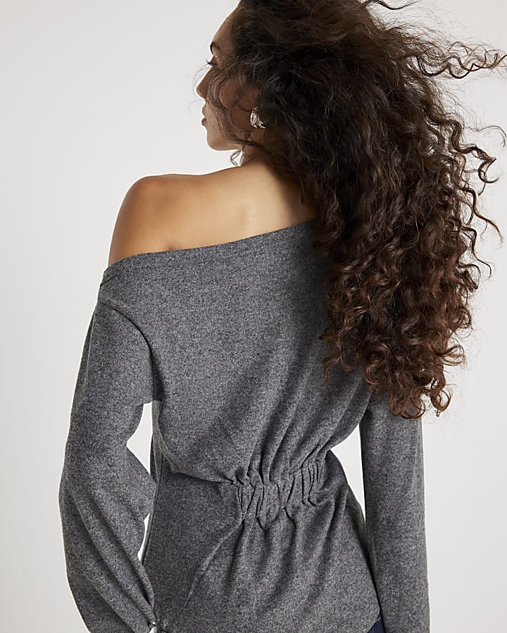 Grey Off Shoulder Cosy Top