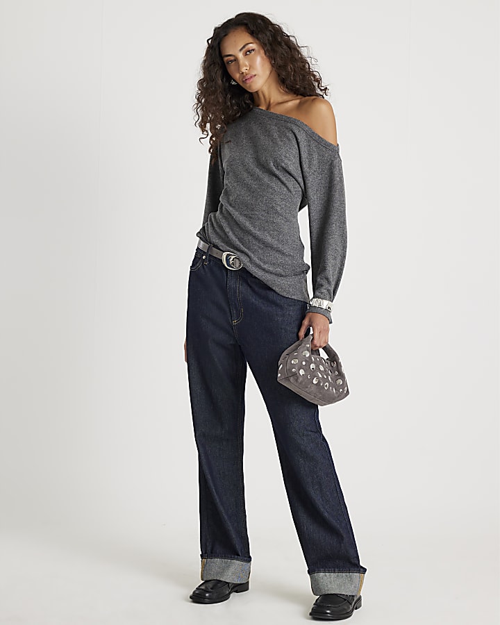 Grey Off Shoulder Cosy Top