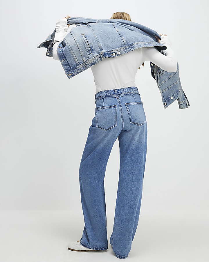 Blue Tie Detail Wide Leg Jeans