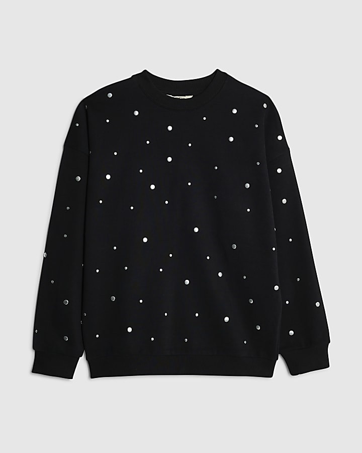 Black Long Sleeve Studded Sweatshirt