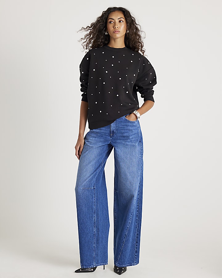 Black Long Sleeve Studded Sweatshirt