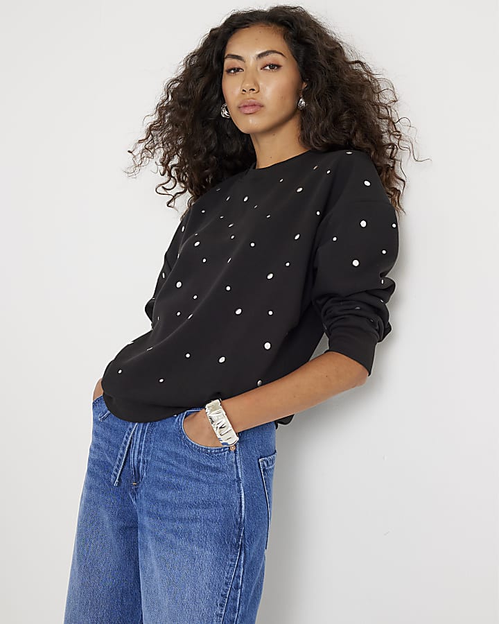 Black Long Sleeve Studded Sweatshirt
