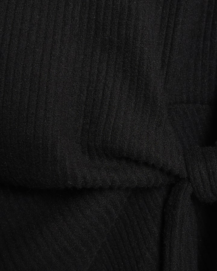 Black Cosy Thin Rib Knot Side Top