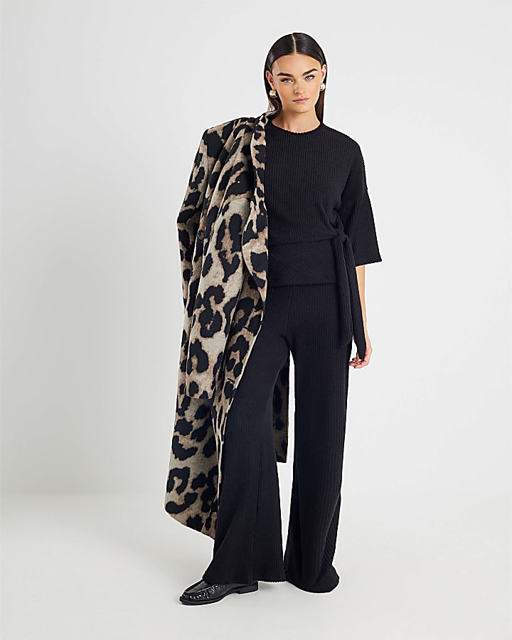Black Cosy Thin Rib Knot Side Top
