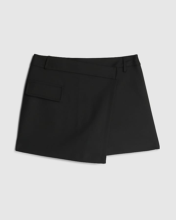 Black Asymmetric Pocket Front Skort