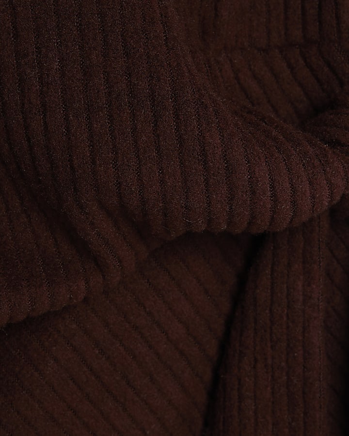 Brown Ribbed Side Knot Top