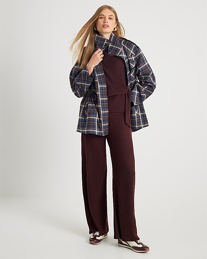 Brown Ribbed Side Knot Top