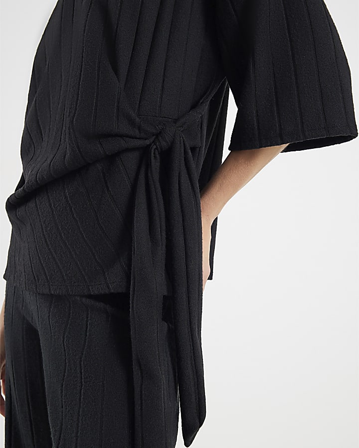 Black Cosy Wide Rib Knot Side Top