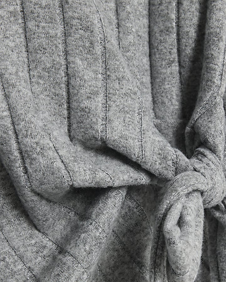 Grey Cosy Wide Ribbed Knot Side Top