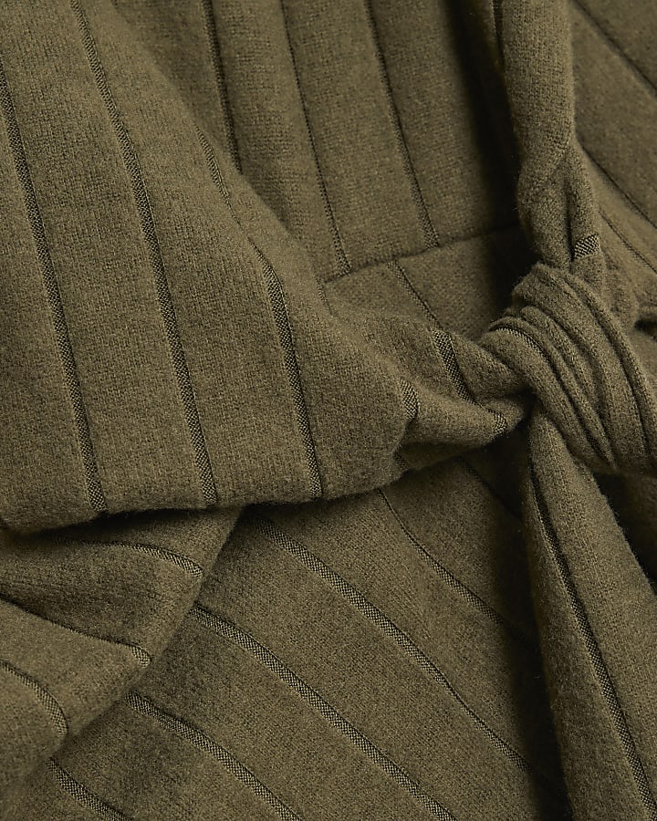 Khaki Cosy Wide Rib Knot Side Top